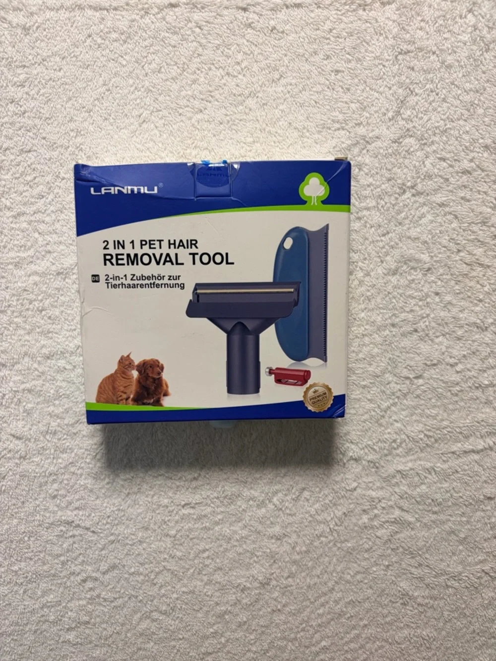 LANMU 2-in-1 Pet Hair Removal Tool - Blue & White